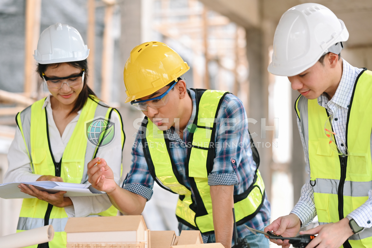 Employee following correct health and safety procedures